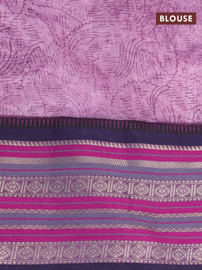 Maheshwari silk cotton saree purple shade and blue with allover prints and thread & zari woven border