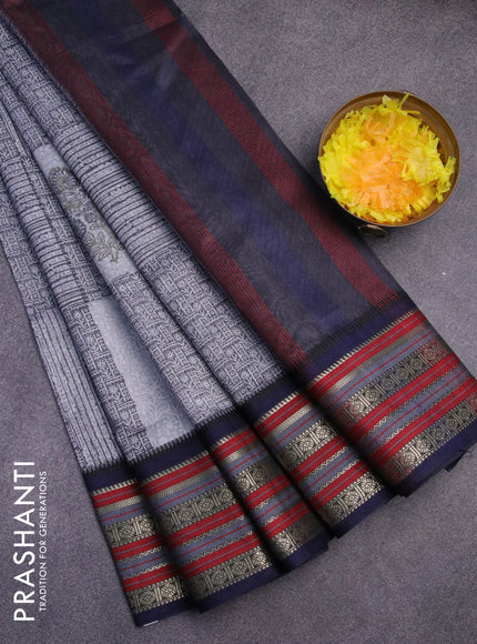 Maheshwari silk cotton saree elephat grey and maroon with allover prints and thread & zari woven border