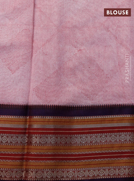 Maheshwari silk cotton saree pastel pink shade and maroon with allover prints and thread & zari woven border