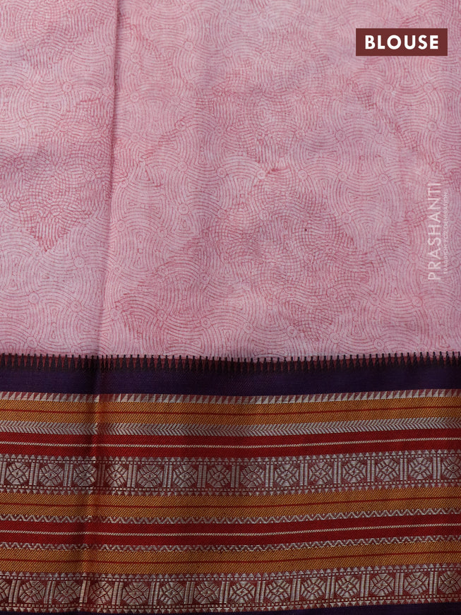 Maheshwari silk cotton saree pastel pink shade and maroon with allover prints and thread & zari woven border