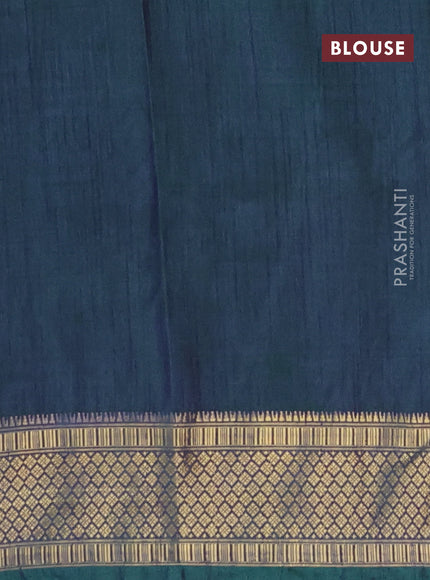 Semi tussar saree cs blue and dual shade of bluish green with allover ikat prints and zari woven border