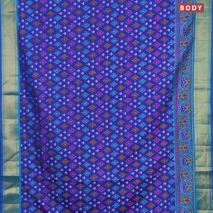 Semi tussar saree blue and cs blue with ikat butta weaves and zari woven border