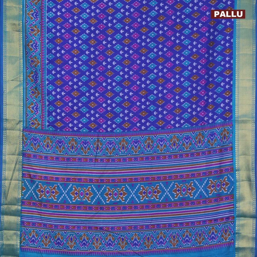 Semi tussar saree blue and cs blue with ikat butta weaves and zari woven border