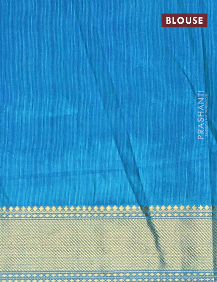 Semi tussar saree blue and cs blue with ikat butta weaves and zari woven border