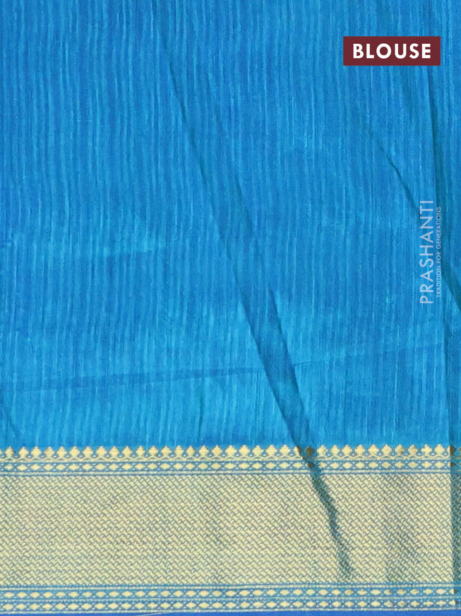 Semi tussar saree blue and cs blue with ikat butta weaves and zari woven border