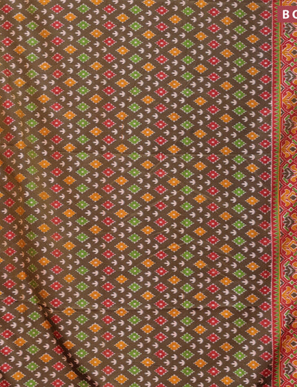 Semi tussar saree brown and red shade with ikat butta weaves and zari woven border