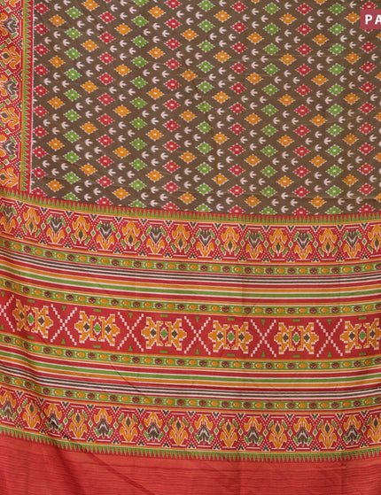 Semi tussar saree brown and red shade with ikat butta weaves and zari woven border