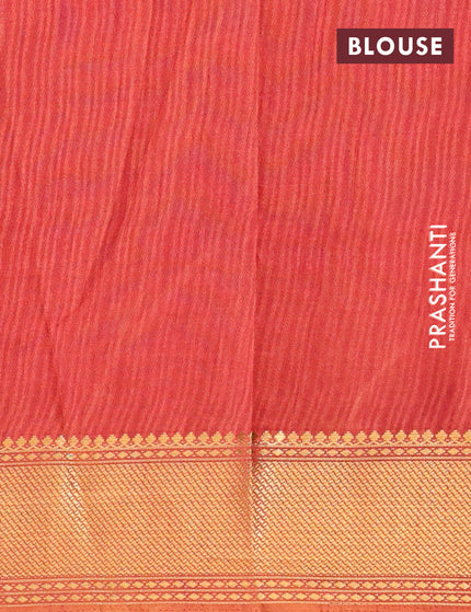 Semi tussar saree brown and red shade with ikat butta weaves and zari woven border