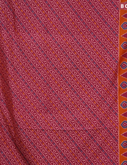 Semi tussar saree dark magenta pink and mustard shade with allover ikat prints and zari woven border