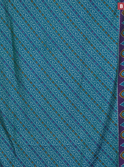 Semi tussar saree cs blue and dual shade of violet with allover ikat prints and zari woven border