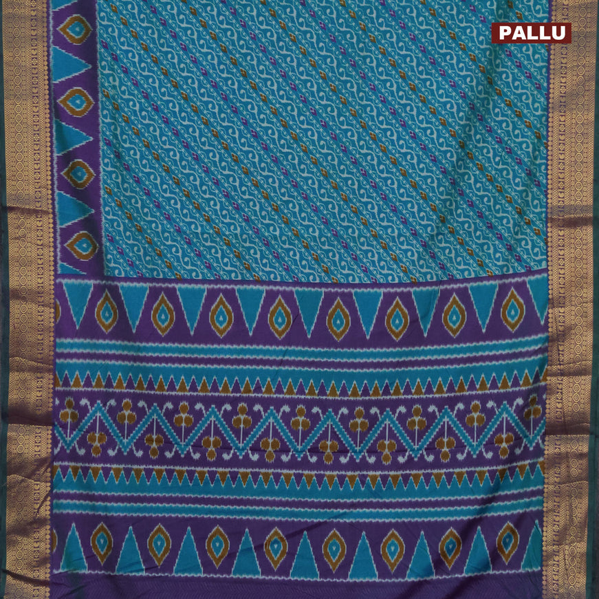 Semi tussar saree cs blue and dual shade of violet with allover ikat prints and zari woven border