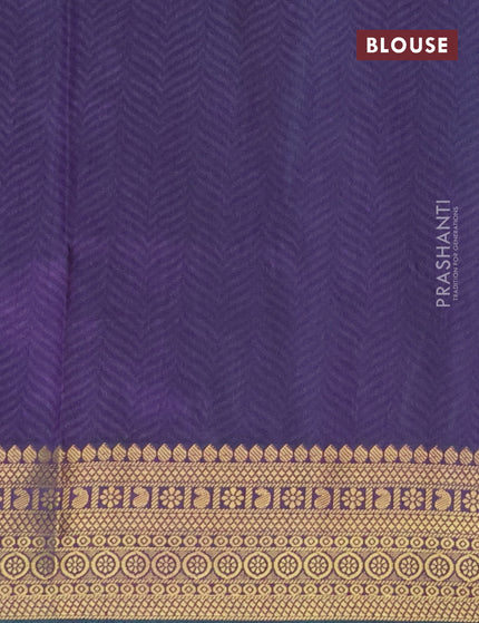 Semi tussar saree cs blue and dual shade of violet with allover ikat prints and zari woven border