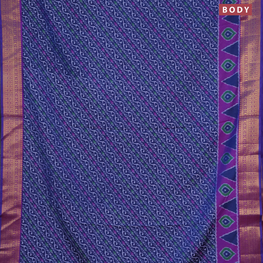 Semi tussar saree dark blue and purple with allover ikat prints and zari woven border