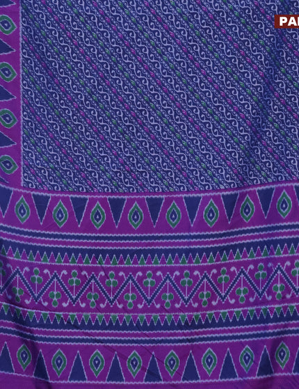 Semi tussar saree dark blue and purple with allover ikat prints and zari woven border