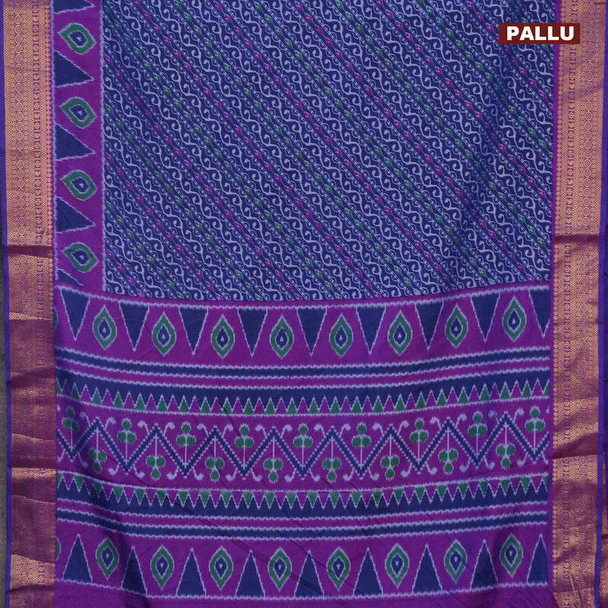 Semi tussar saree dark blue and purple with allover ikat prints and zari woven border