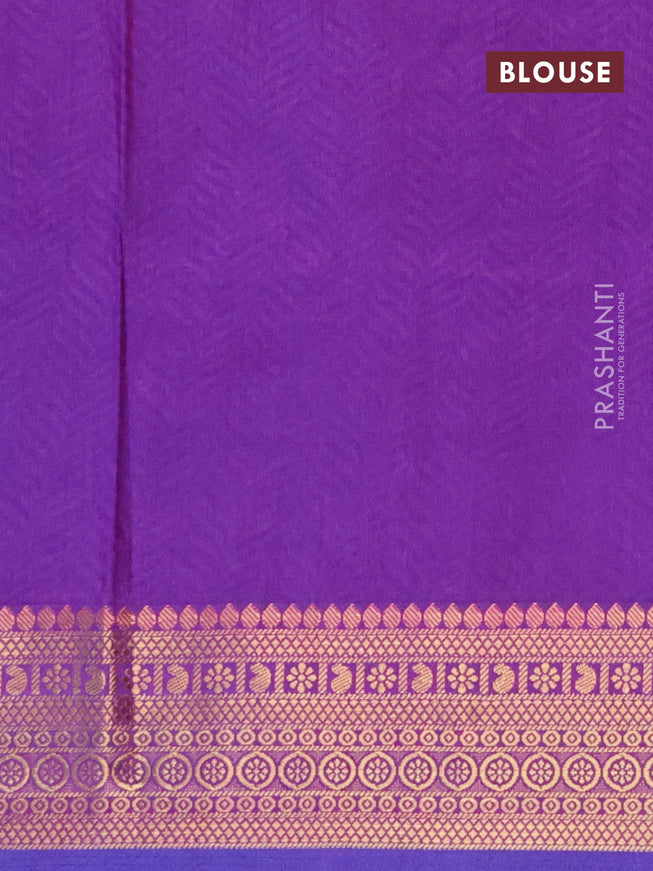 Semi tussar saree dark blue and purple with allover ikat prints and zari woven border