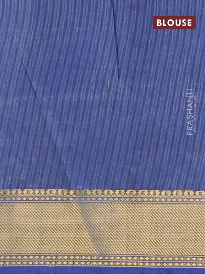 Semi tussar saree blue with allover ikat prints and zari woven border