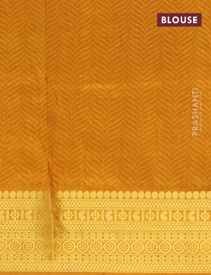 Semi tussar saree green and mustard shade with allover ikat prints and zari woven border