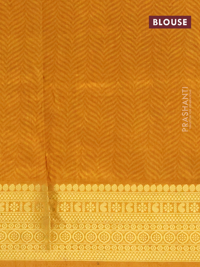 Semi tussar saree green and mustard shade with allover ikat prints and zari woven border