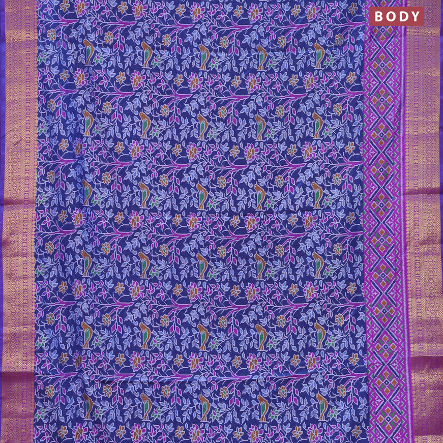 Semi tussar saree blue and purple with allover ikat prints and zari woven border