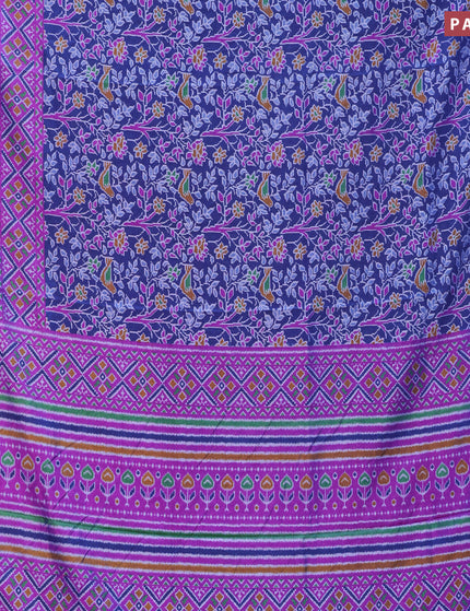 Semi tussar saree blue and purple with allover ikat prints and zari woven border