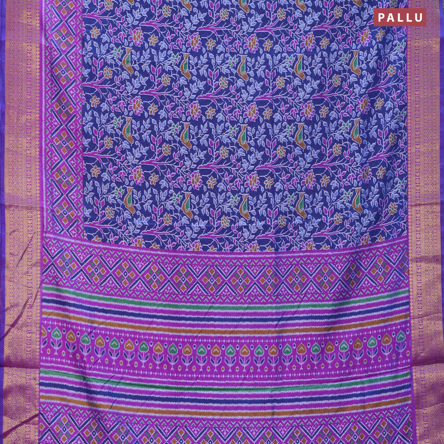 Semi tussar saree blue and purple with allover ikat prints and zari woven border