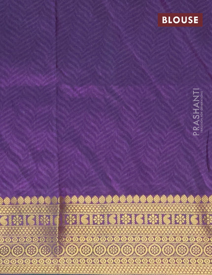 Semi tussar saree cs blue and dual shade of purple with allover ikat prints and zari woven border