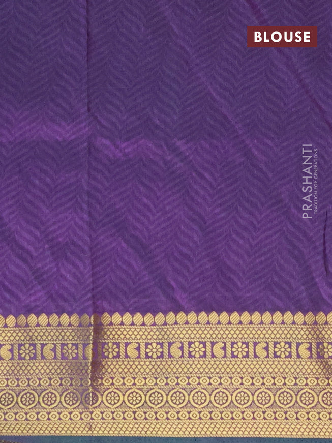 Semi tussar saree cs blue and dual shade of purple with allover ikat prints and zari woven border