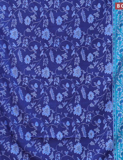 Semi tussar saree dark blue and teal blue with allover floral prints and zari woven border