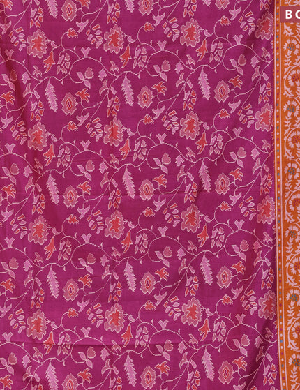 Semi tussar saree dark magenta pink and mustard yellow with allover floral prints and zari woven border