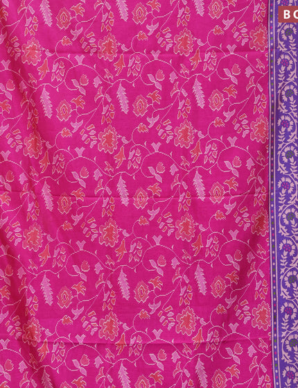 Semi tussar saree pink and dual shade of bluish maroon with allover floral prints and zari woven border