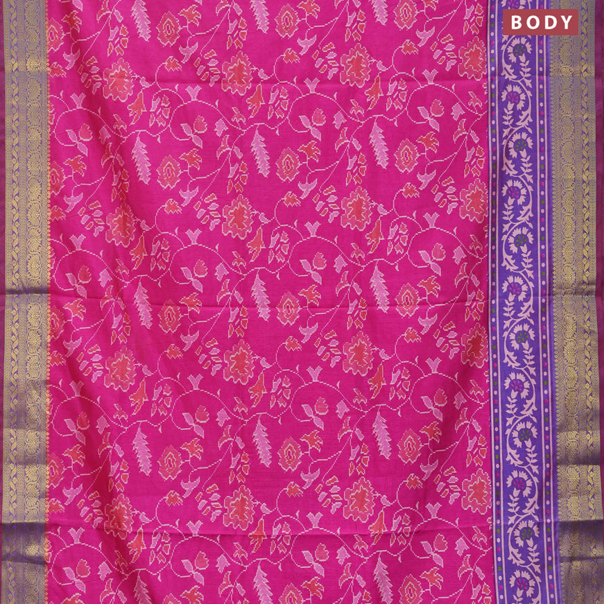 Semi tussar saree pink and dual shade of bluish maroon with allover floral prints and zari woven border