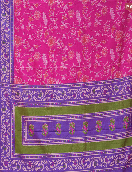 Semi tussar saree pink and dual shade of bluish maroon with allover floral prints and zari woven border