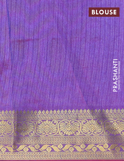 Semi tussar saree pink and dual shade of bluish maroon with allover floral prints and zari woven border