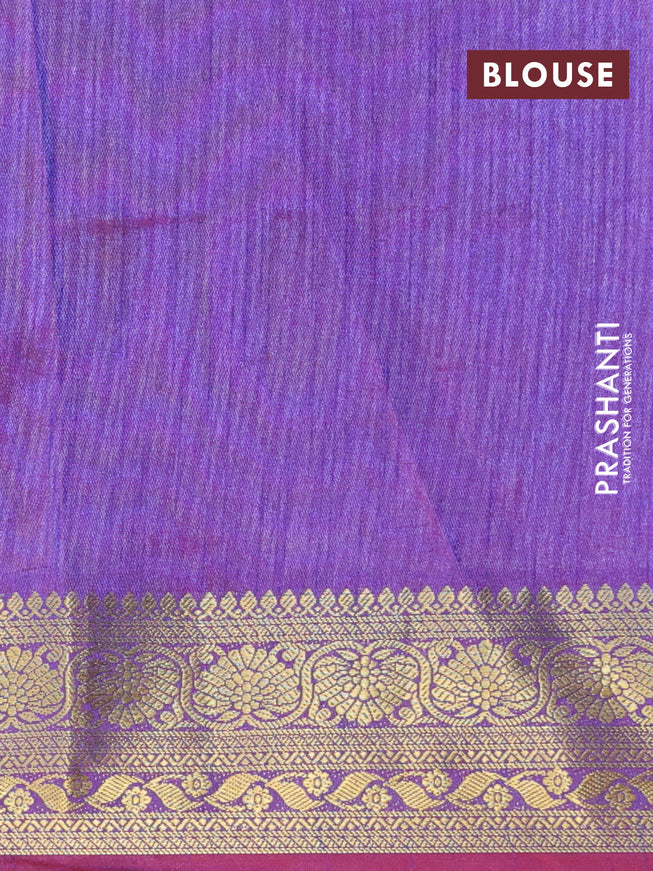 Semi tussar saree pink and dual shade of bluish maroon with allover floral prints and zari woven border