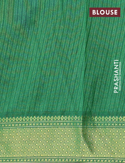 Semi tussar saree dark mustard and green with butta weaves and zari woven border