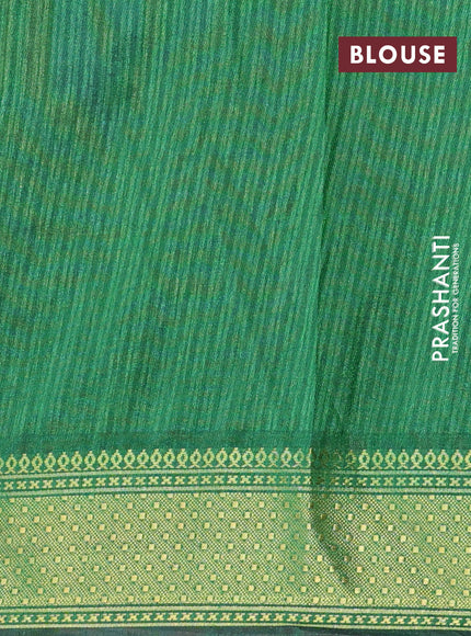 Semi tussar saree dark mustard and green with butta weaves and zari woven border