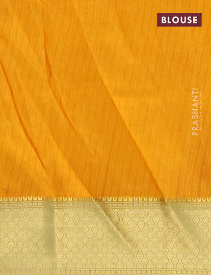 Semi tussar saree mustard yellow and elaichi green with allover ikat prints and zari woven border