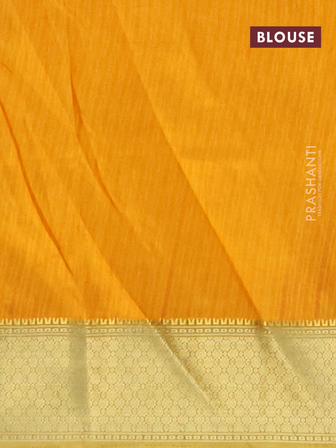 Semi tussar saree mustard yellow and elaichi green with allover ikat prints and zari woven border