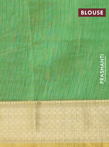 Semi tussar saree green shade with allover ikat prints and zari woven border