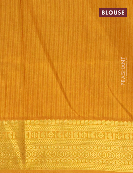 Semi tussar saree green shade and mustard shade with allover ikat prints and zari woven border