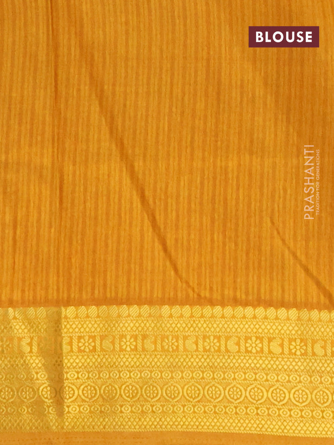 Semi tussar saree green shade and mustard shade with allover ikat prints and zari woven border