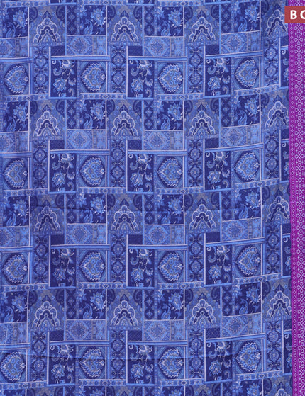 Semi tussar saree dark blue and purple with allover ikat prints and zari woven border