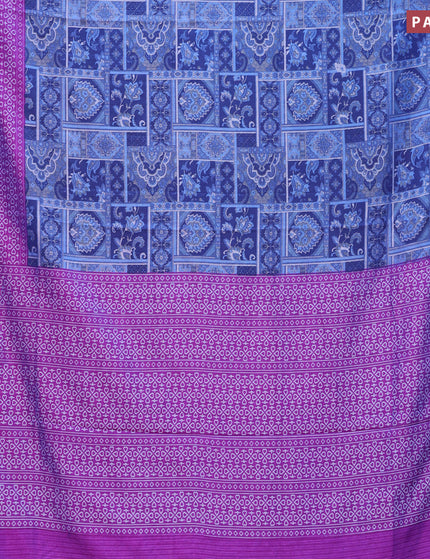 Semi tussar saree dark blue and purple with allover ikat prints and zari woven border