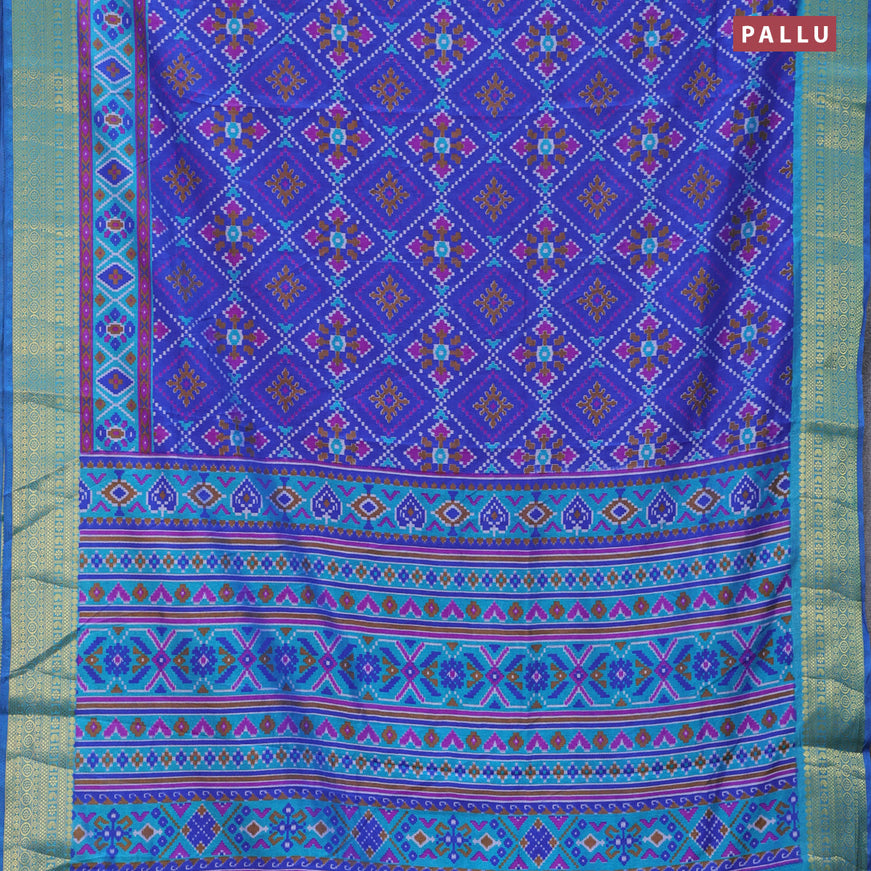 Semi tussar saree blue and cs blue with allover ikat prints and zari woven border