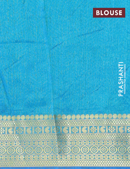 Semi tussar saree blue and cs blue with allover ikat prints and zari woven border