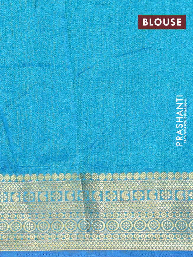 Semi tussar saree blue and cs blue with allover ikat prints and zari woven border