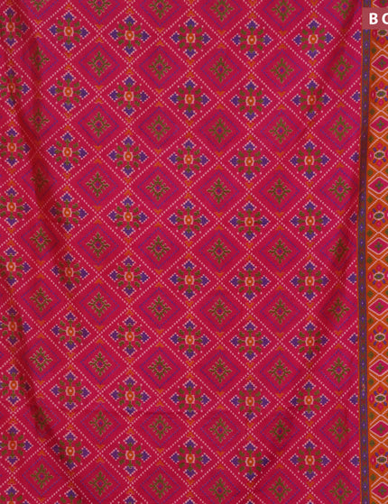 Semi tussar saree pink and mustard shade with allover ikat prints and zari woven border