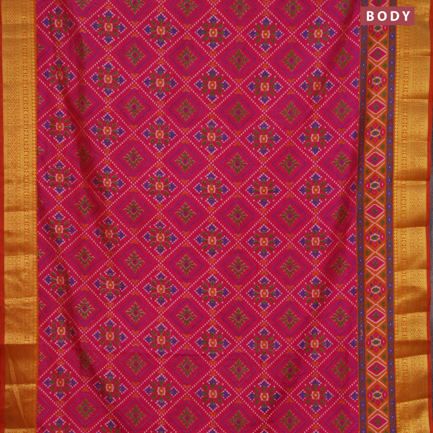 Semi tussar saree pink and mustard shade with allover ikat prints and zari woven border