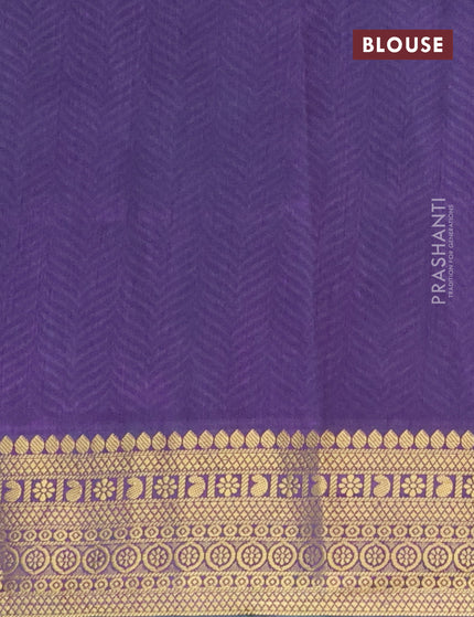 Semi tussar saree teal blue and dual shade of purple with allover ikat prints and zari woven border